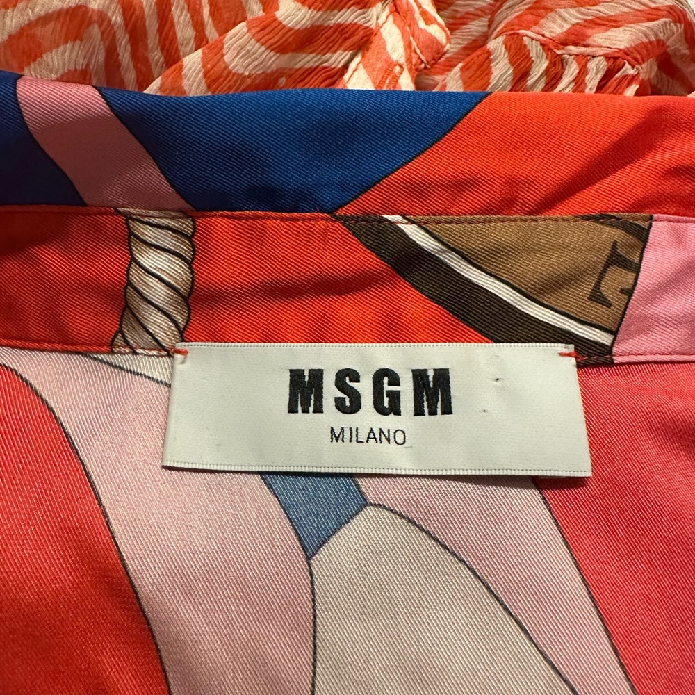 MSGM-Red & Multi Color Rope Print Button Down - Picture 4 of 5